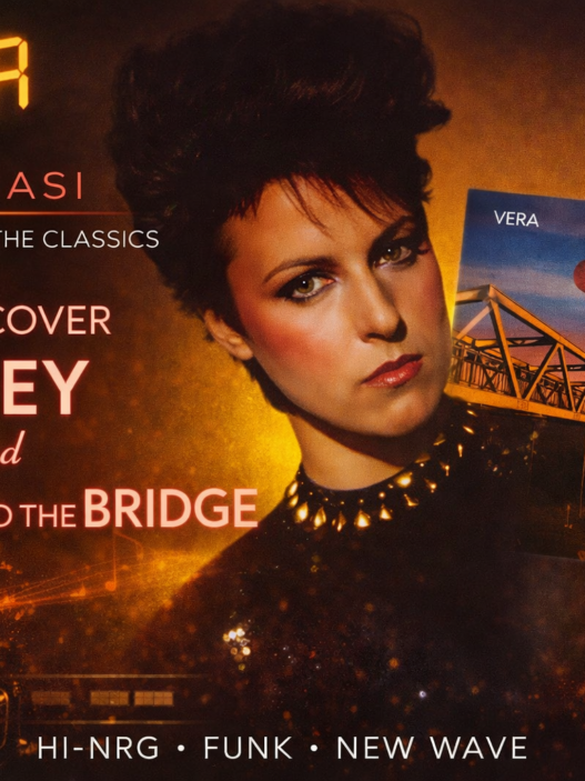 Promotional banner for Past Blast Music featuring Vera (Patti Masi) celebrating her albums Joey and Take Me To The Bridge with Hi-NRG, funk and new wave themes