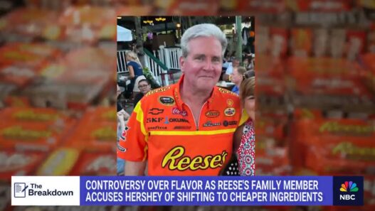 Reese’s Peanut Butter Cups displayed as Brad Reese calls out Hershey for quietly changing ingredients amid rising cocoa prices.