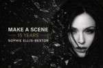 Sophie Ellis-Bextor celebrates 15 years of Make a Scene in a modern black-and-white anniversary image with shattered glass accents