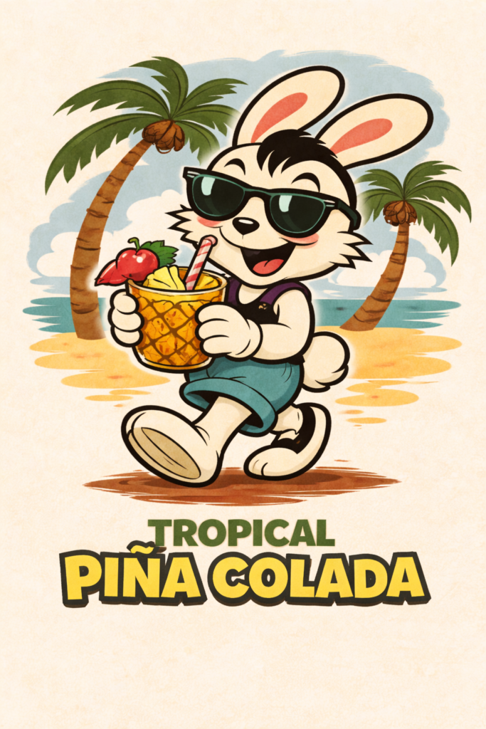 Tropical piña colada made with pineapple juice and coconut cream served in a chilled glass