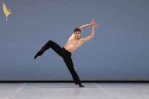 William GYVES performing his contemporary variation at the Prix de Lausanne 2026 Finals, captured mid‑movement by photographer Gregory Batardon.