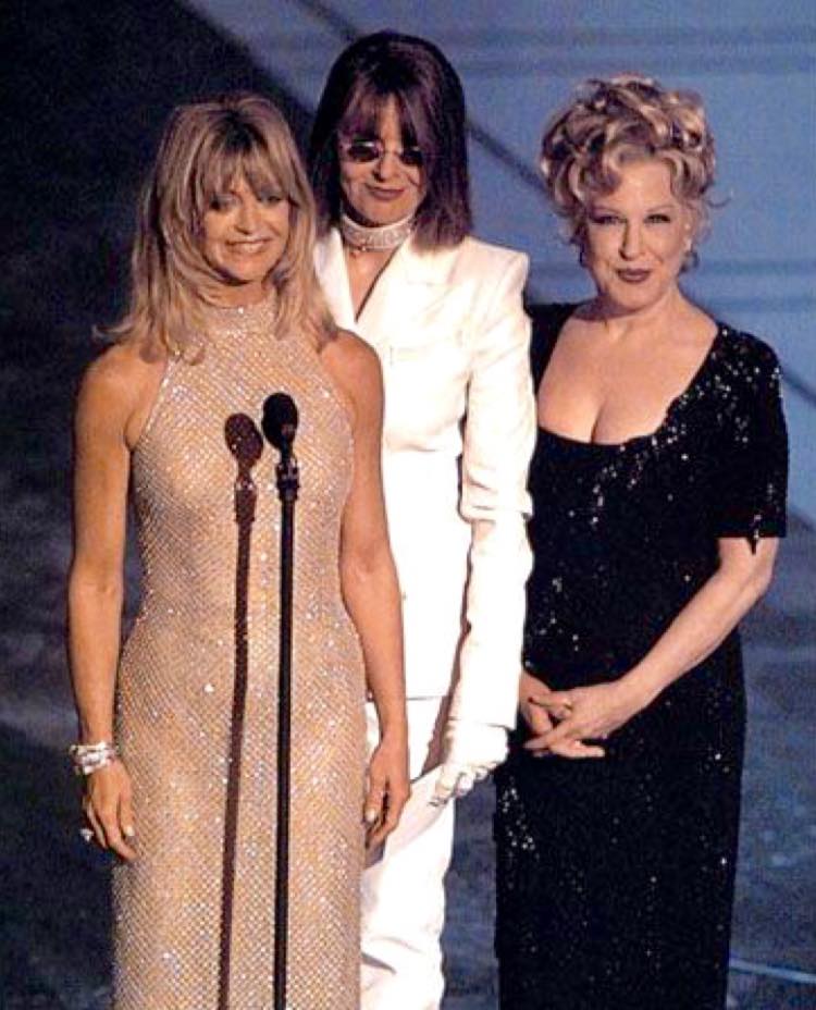 Diane Keaton, Goldie Hawn and Bette Midler presenting Andrew Lloyd Webber and Tim Rice at the 1997 Academy Awards