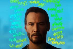 Keanu Reeves as Reef Hawk in Apple TV’s dark comedy Outcome.