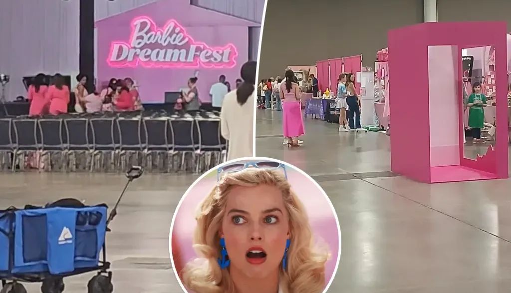 Attendees reacting to the failed Barbie Dream Fest Convention.