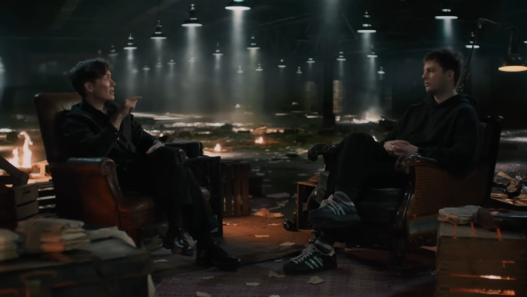 Cillian Murphy and Grian Chatten discussing the music of Peaky Blinders: The Immortal Man in a track‑by‑track breakdown video