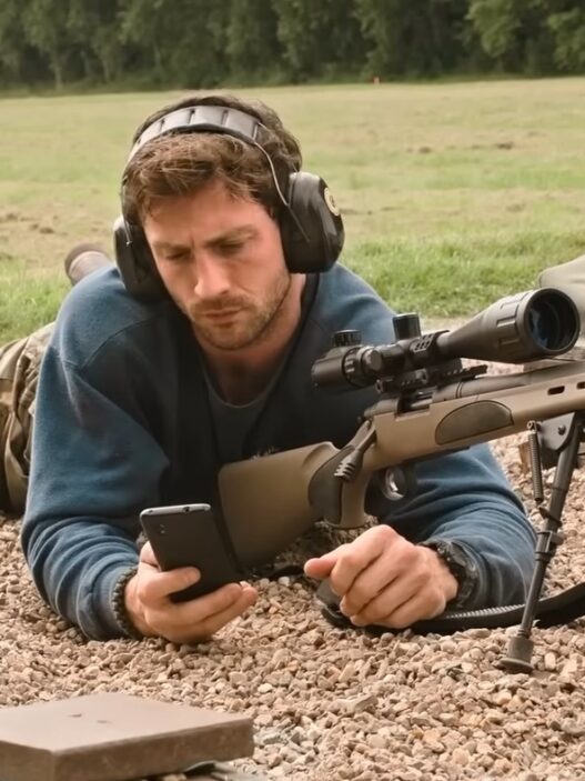 Aaron Taylor-Johnson at a rifle range in the military heist thriller Fuze.