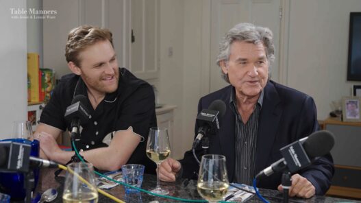 Kurt Russell and Wyatt Russell during their Table Manners podcast appearance.