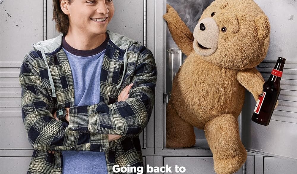 The theatrical poster for Peacock’s “Ted” series featuring the foul‑mouthed teddy bear in his signature comedic pose.