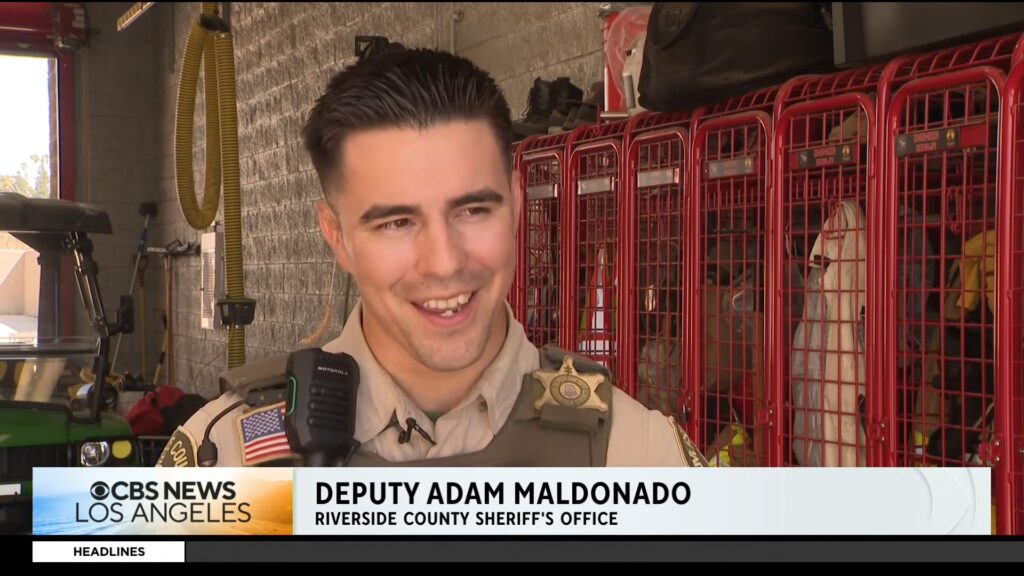 Deputy Adam Maldonado speaks on performing chest compressions on a rescued cat during the Jurupa Valley apartment fire response.