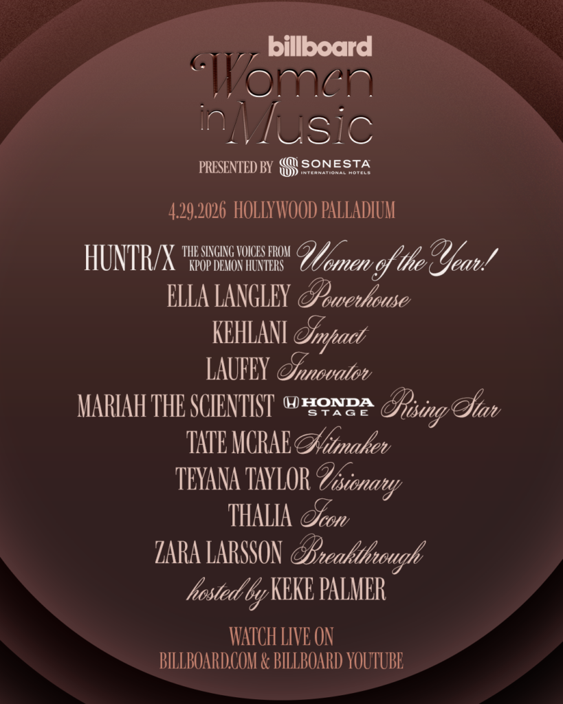 Billboard Women in Music 2026 awards lineup Hollywood Palladium April 29