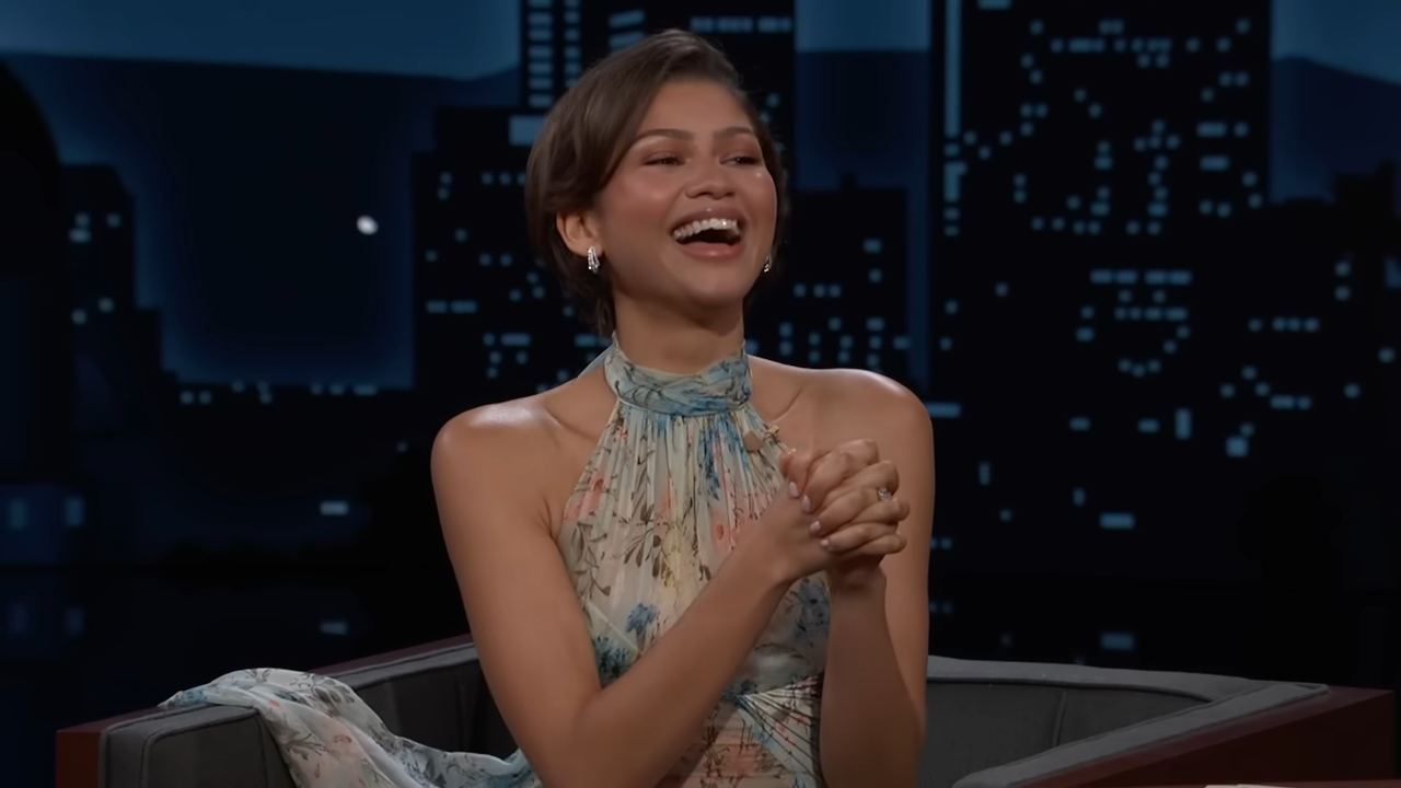 Zendaya chatting with Jimmy Kimmel during a post‑Oscars interview.