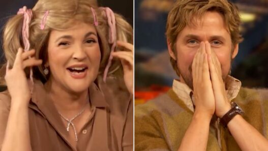 Ryan Gosling reacting to Drew Barrymore dressed as Gertie from E.T.