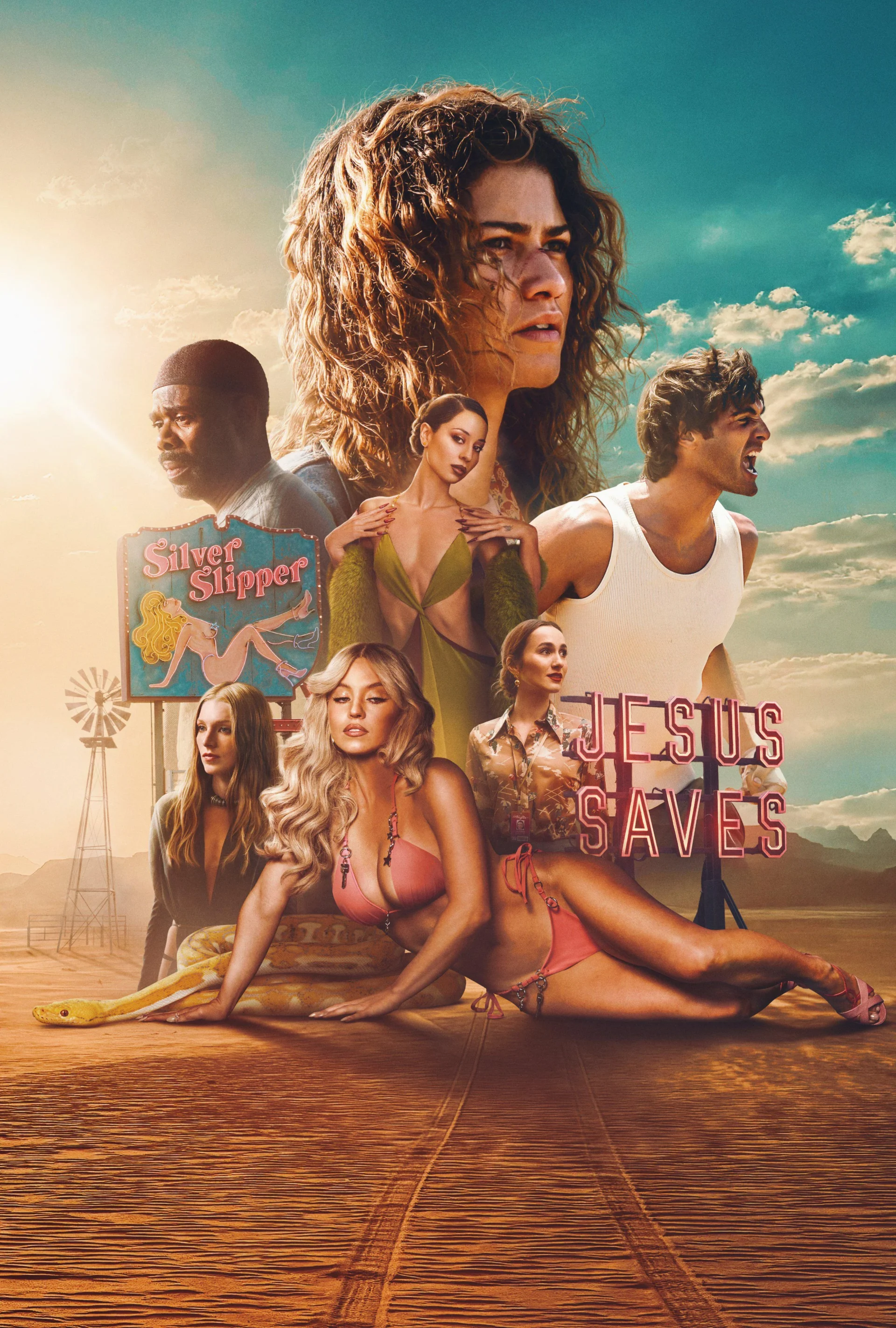 “Official Euphoria Season 3 poster featuring Zendaya and the main cast.”