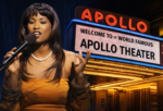 Kiki Shepard hosting at the Apollo Theater in Harlem under the iconic marquee