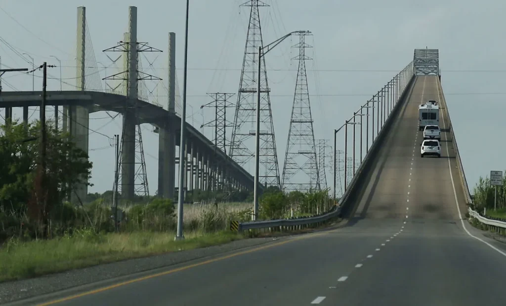 The Rainbow Bridge in Texas after its remodel, spanning the Neches River.
