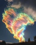 Colorful iridescent clouds forming a rare “Fire Rainbow” over New Zealand.