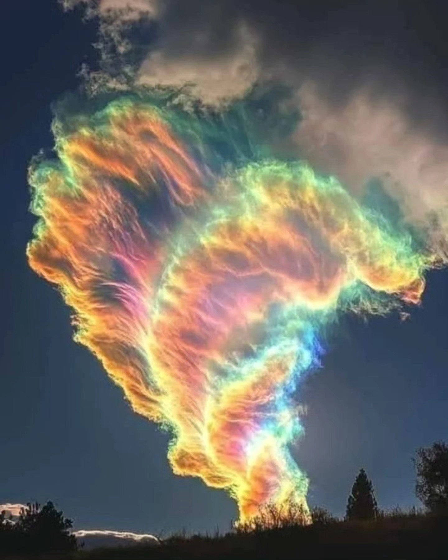 Colorful iridescent clouds forming a rare “Fire Rainbow” over New Zealand.