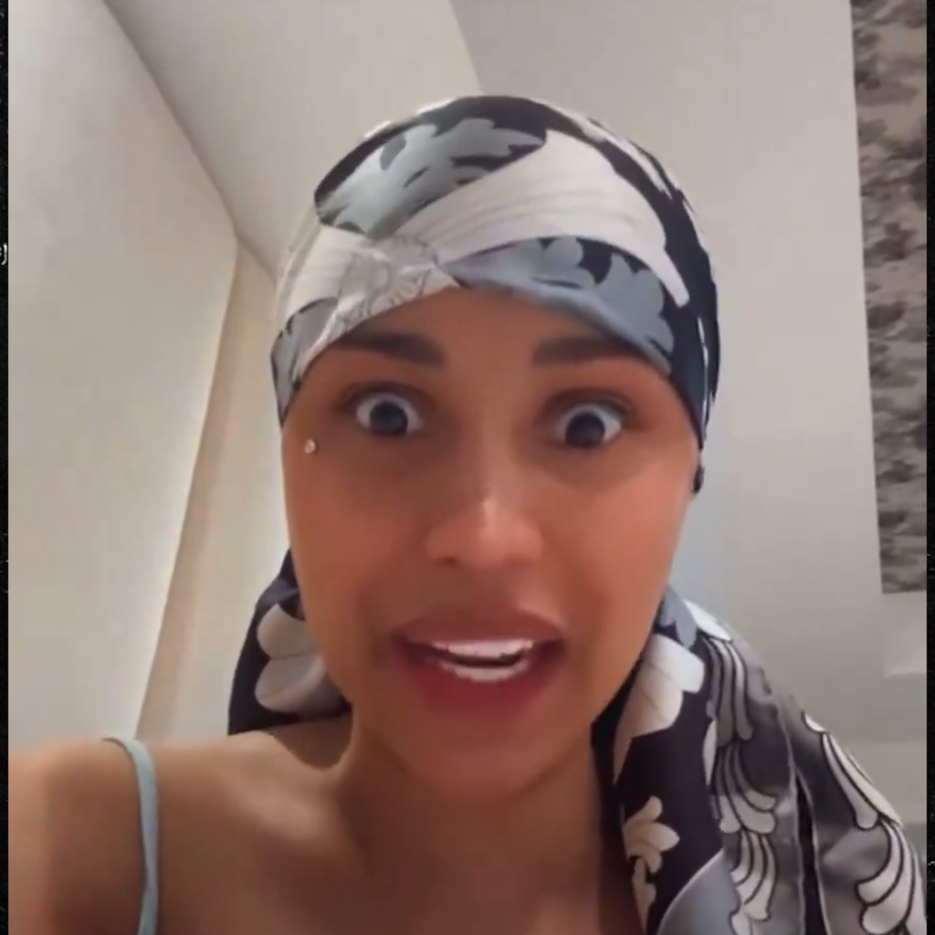 Cardi B speaking directly to fans during her livestream.