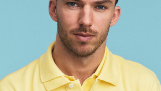 Pierre Gasly wearing Lacoste in his ambassador announcement.