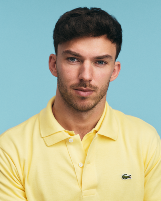 Pierre Gasly wearing Lacoste in his ambassador announcement.