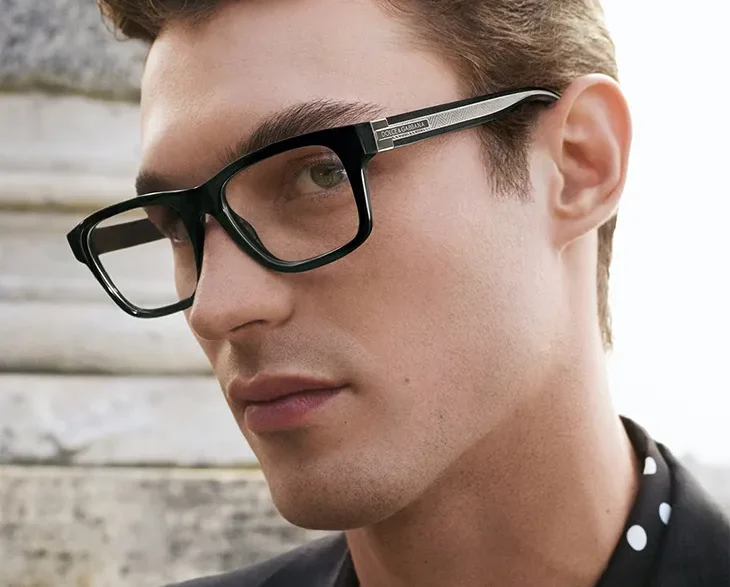 Close‑up of Kit Butler modeling D&G’s Spring–Summer 2026 eyewear.