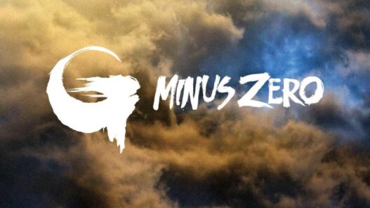 Poster for G MINUS ZERO: white brush-logo over a dramatic cloudy sky, with release date 11.06.2026 and director credits at top-right.