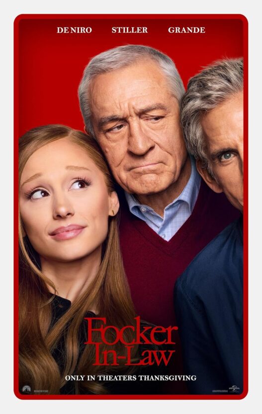 Movie poster for 'Focker In-Law' showing a young woman and two older men close together against a red background; has bold red title text at bottom.
