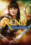 Poster for Xena: Warrior Princess featuring Xena with a sword and golden armor, looking off to the side.