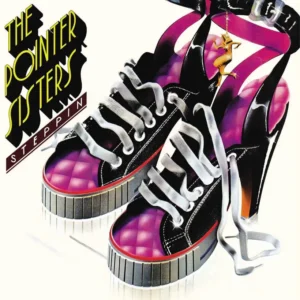 Album cover for The Pointer Sisters' 'Steppin'' showing pink and black sneakers with white laces and bold band text.