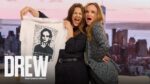 Juliette Lewis discussing her mug‑shot T‑shirt on The Drew Barrymore Show.