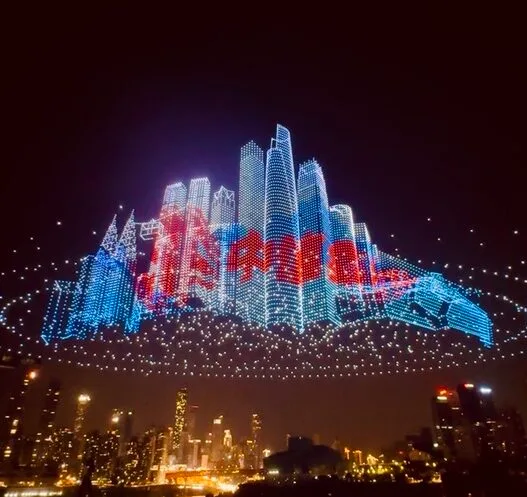 A record-breaking display of 22,580 drones flying simultaneously in a coordinated outdoor show.