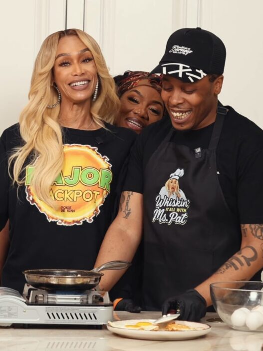 Ms. Pat and Tami Roman cooking with Chef Ryan on “Whiskin’ It All.”