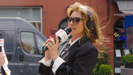 Shania Twain appearing on the Track Star Podcast for a music‑knowledge quiz segment.