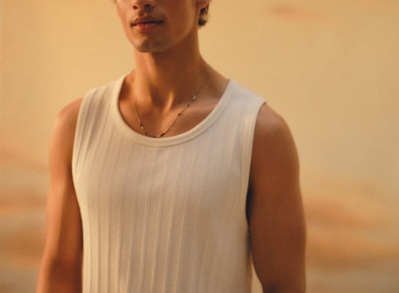 Mase Somanlall modeling Abercrombie & Fitch’s Summer 2026 collection.