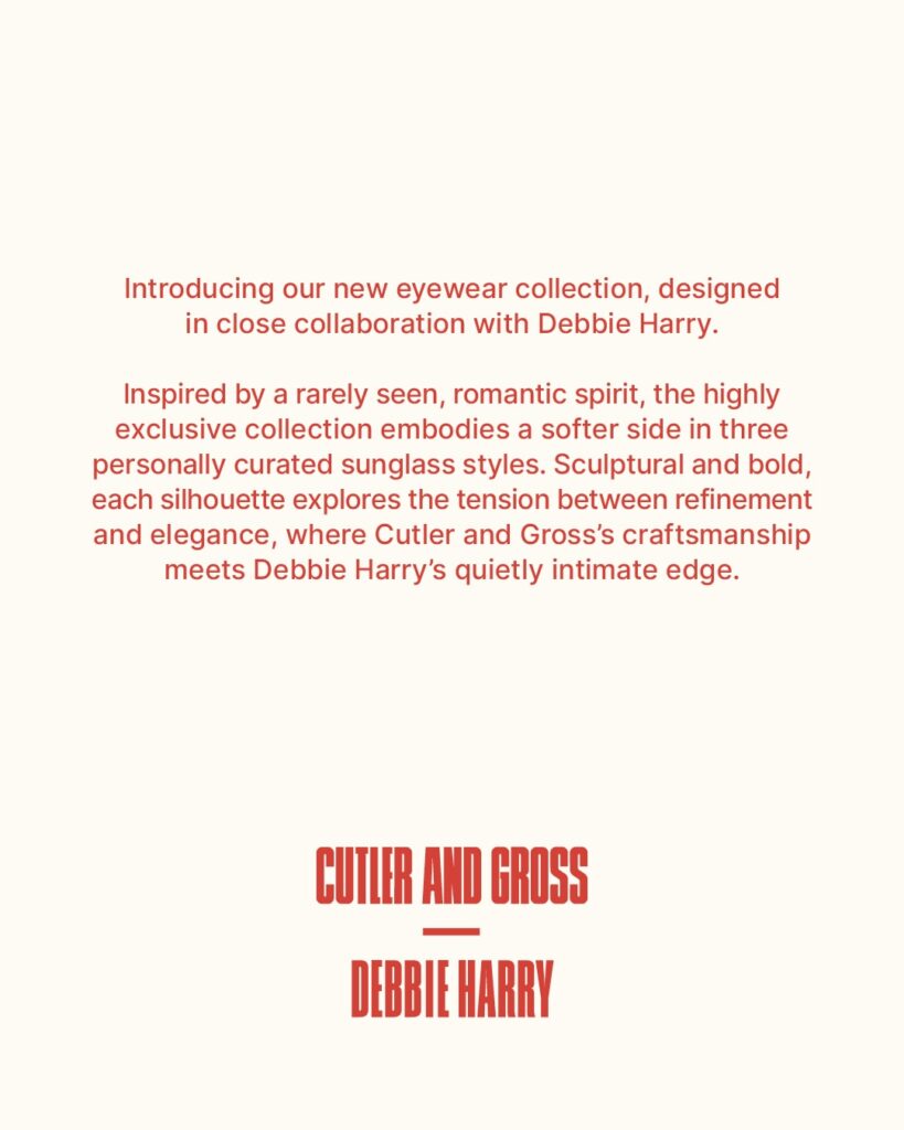 Cutler and Gross x Debbie Harry Shades of Difference campaign card with collection text