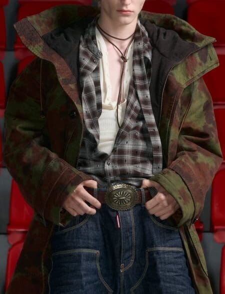 A model wearing a layered look from Dsquared2 Pre-Fall 2026 menswear collection