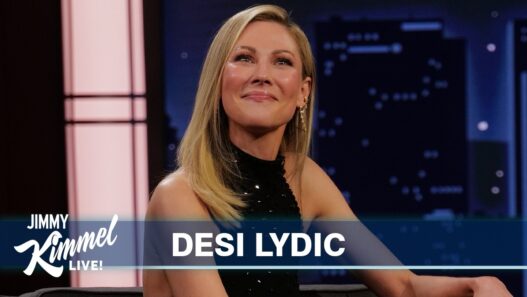 Desi Lydic during a Jimmy Kimmel Live! interview, smiling on set with the show's logo overlay on screen.
