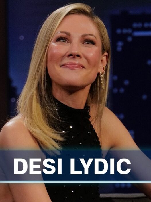 Desi Lydic during a Jimmy Kimmel Live! interview, smiling on set with the show's logo overlay on screen.