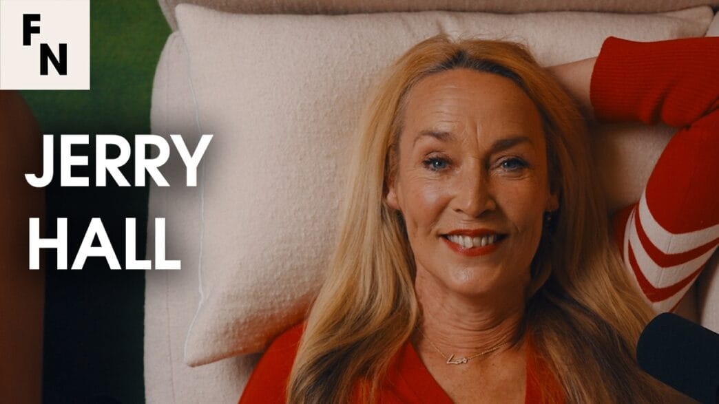 Jerry Hall speaking with Bella Freud on the “Fashion Neurosis” podcast
