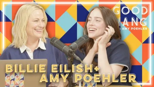 Billie Eilish appearing on Good Hang with Amy Poehler discussing comedy, cringe, and the Tomato Bisque Soup story.