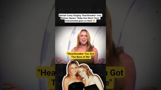Collage-style video still: smiling woman performing, yellow caption 'Heartbreaker You Got The Best of Me', bottom photo of two women.