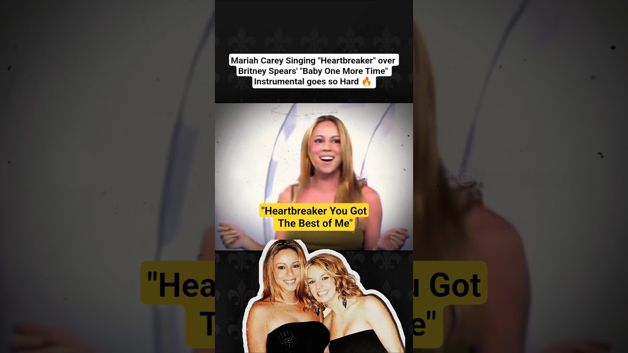 Collage-style video still: smiling woman performing, yellow caption 'Heartbreaker You Got The Best of Me', bottom photo of two women.
