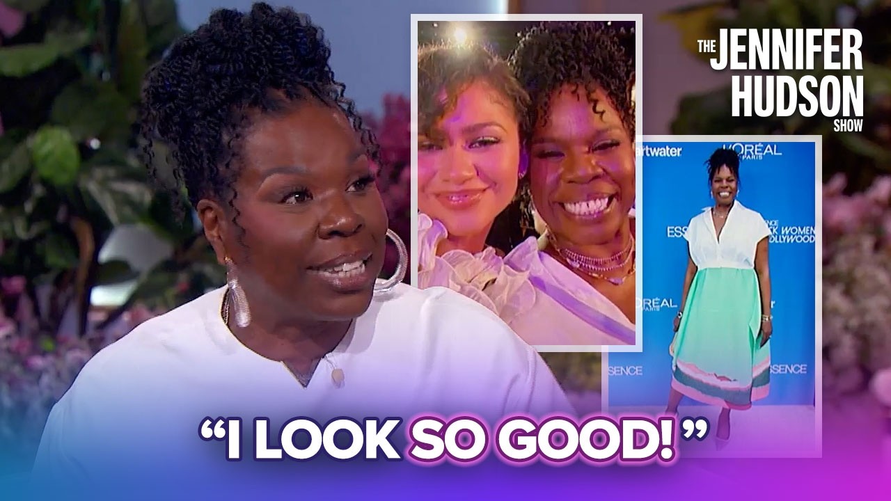 Black woman in a white blouse speaks on a talk-show set, with inset photos and the caption 'I LOOK SO GOOD!'