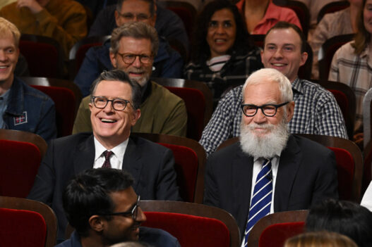 Stephen Colbert on the set of The Late Show during one of his final broadcasts.