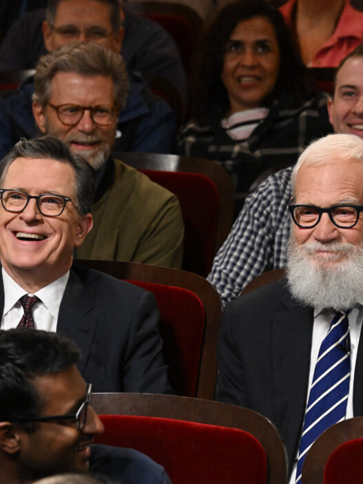 Stephen Colbert on the set of The Late Show during one of his final broadcasts.