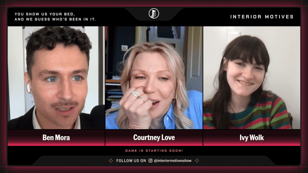 Courtney Love and Ivy Wolk appearing on the online game show “Interior Motives.”