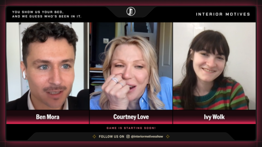Courtney Love and Ivy Wolk appearing on the online game show “Interior Motives.”