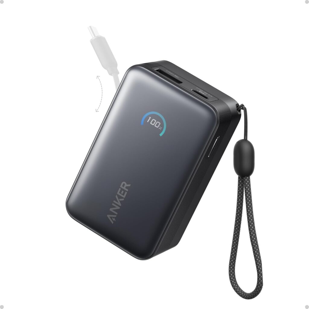 Anker Nano 10,000mAh portable charger with a retractable USB-C cable.
