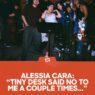 Alessia Cara performing her six-song Giant Desk Concert inside an office
