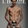 Austin Miller photographed by Frank Louis for L’Homme México with Tom Ford Noir visible in the mirror.